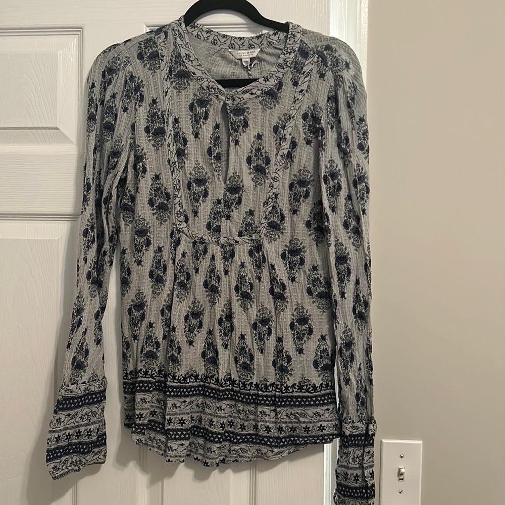 Long sleeve lucky brand blouse 2 tone blue